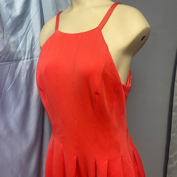 Calvin Klein Orange Pink Pleated Halter Mini Dress - Picture 3 of 13